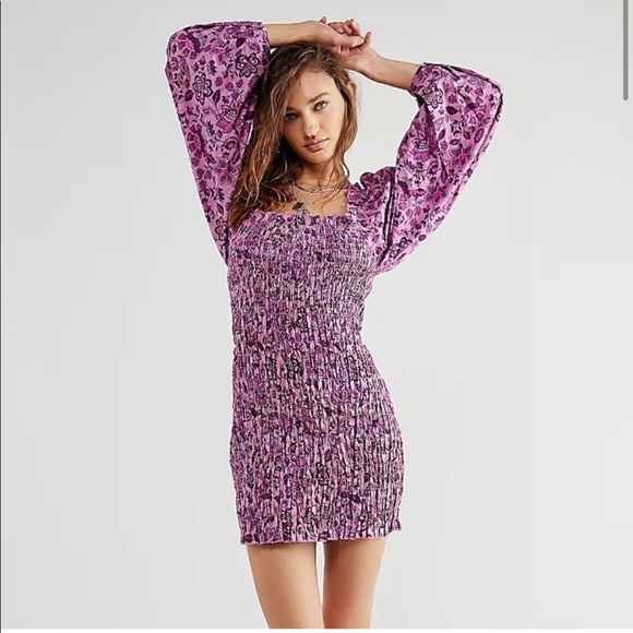 Free People Smock It To Me Mini Dress Azalea Combo - Picture 4 of 5